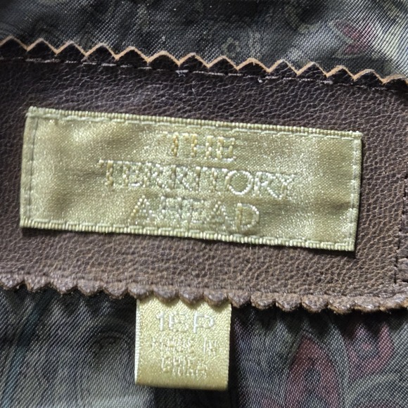 The Territory Ahead Leather Jacket Womens Blazer Brown Three Button 16P Lined - Picture 14 of 16
